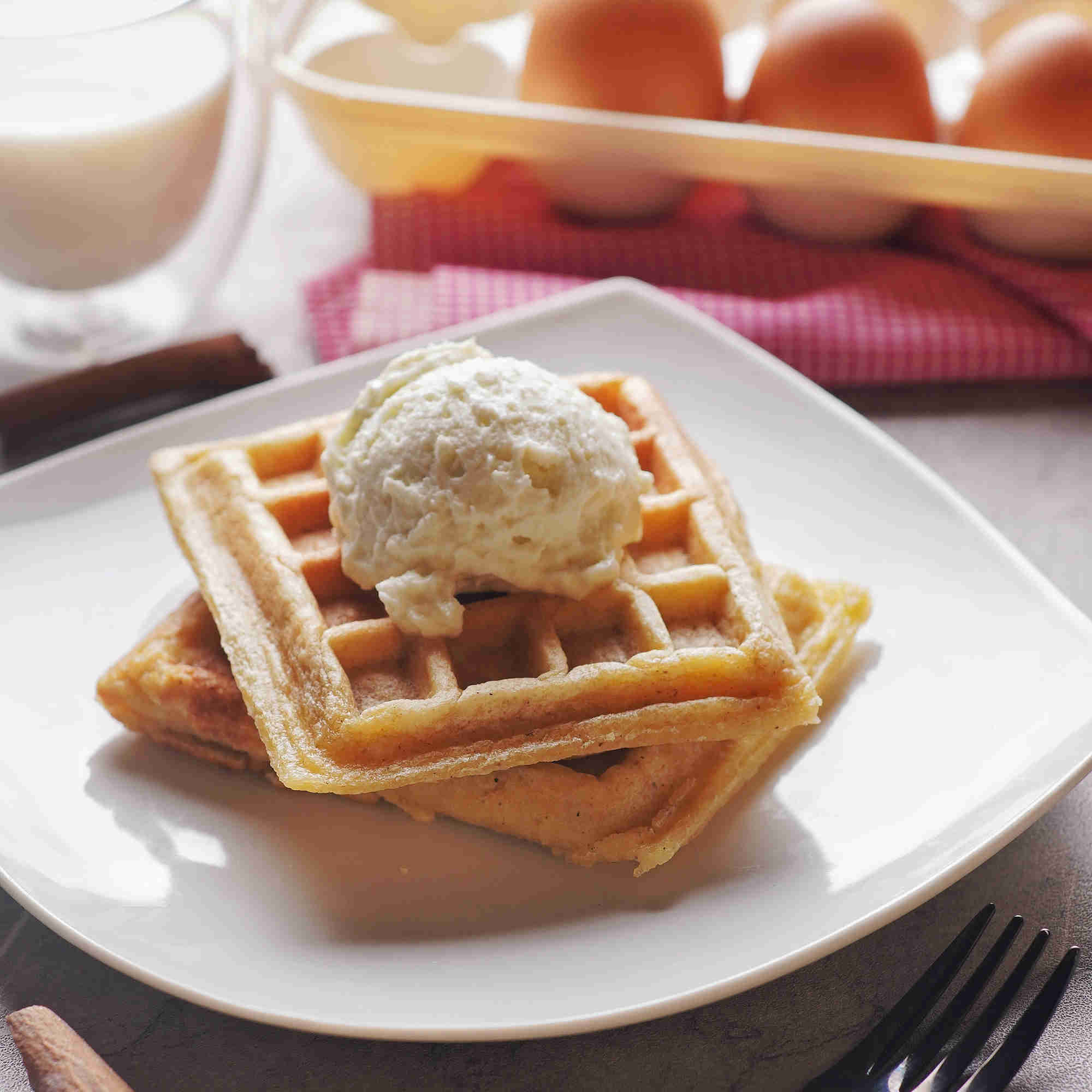 waffles with vanilla ice cream
