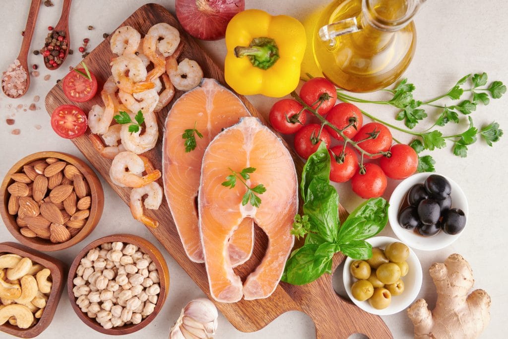 Balanced nutrition concept for clean eating flexitarian mediterranean diet 