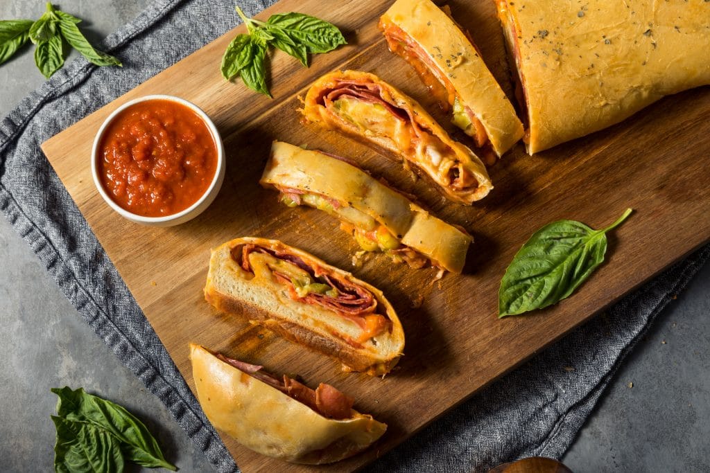 Homemade Italian Stromboli with Pepperoni Cheese and Peppers