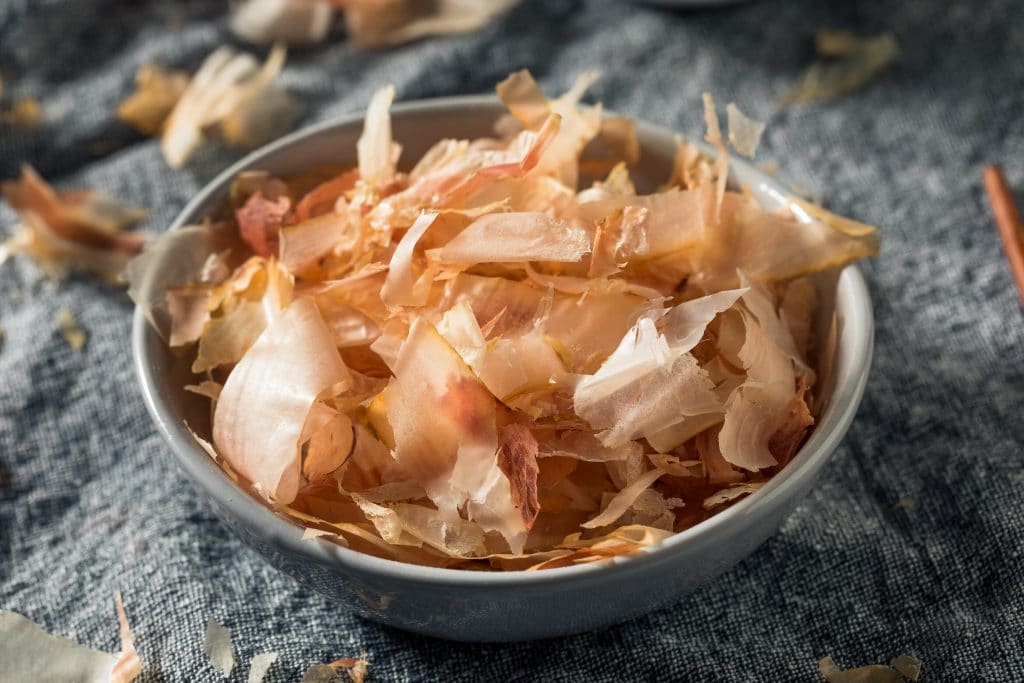 Organic Dried Japaense Dried Bonito Flakes in a Bowl