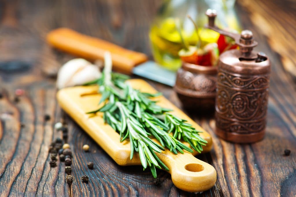 rosemary on board and on a table