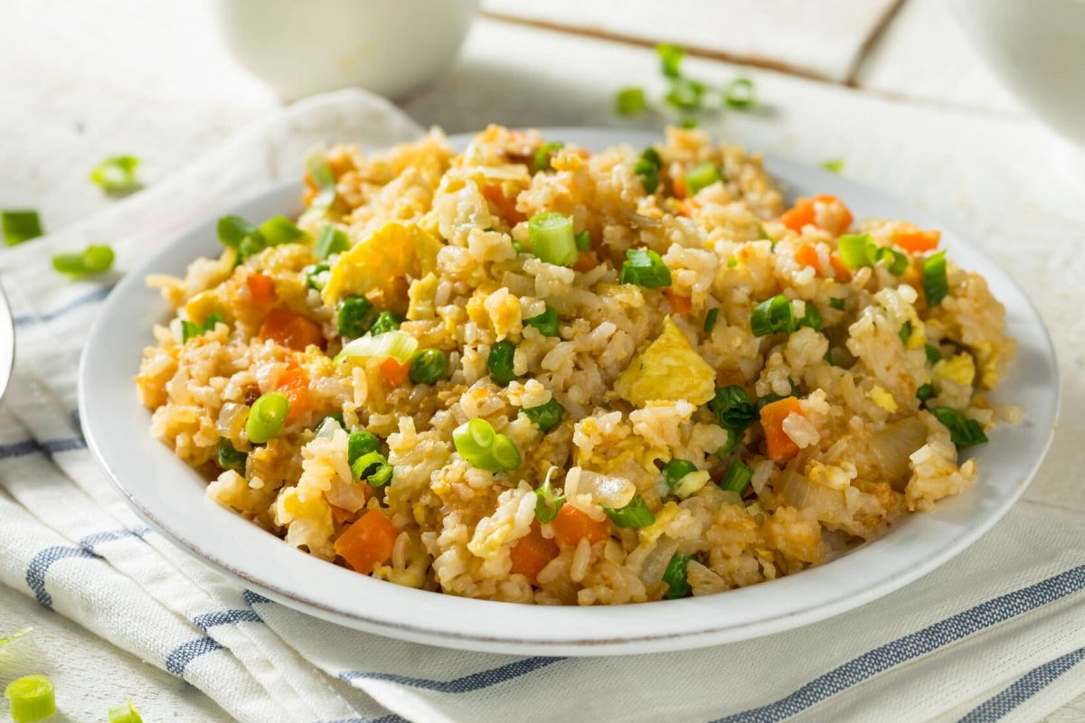 Homemade Vegetarian Fried Rice with Egg Peas and Carrots