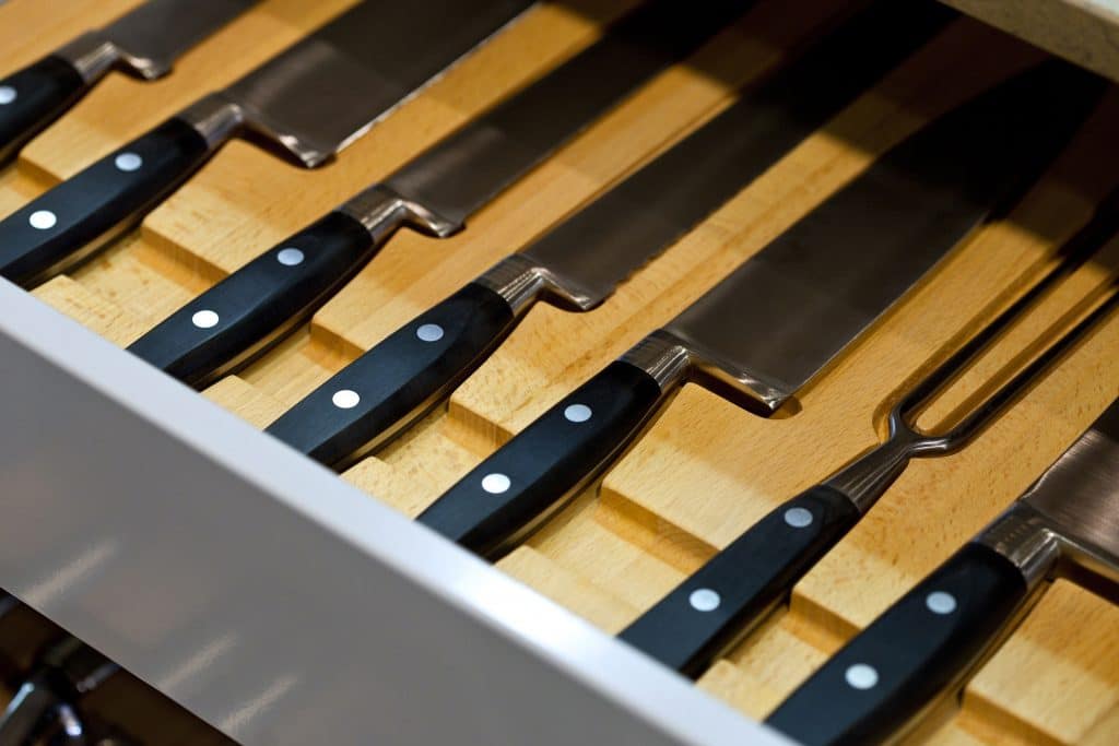 Knives in a kitchen drawer