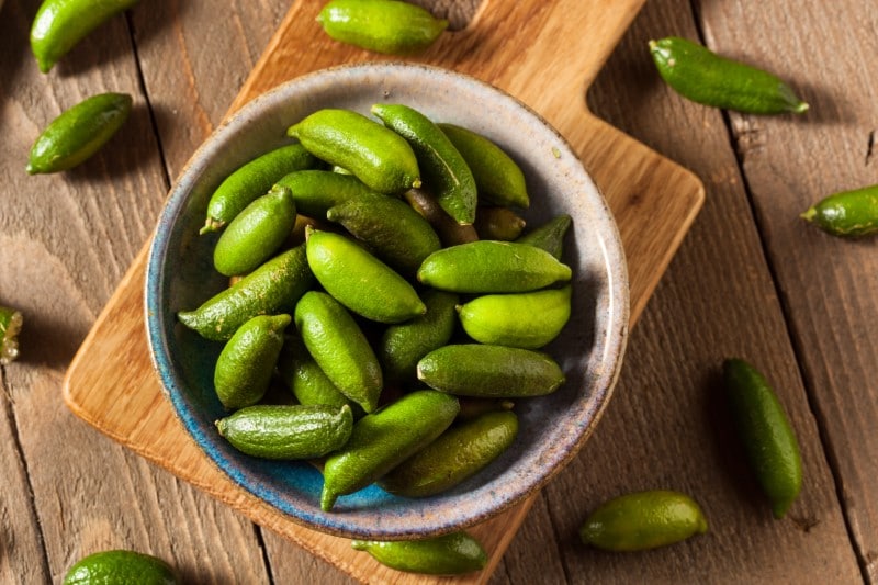 Raw Organic Green Finger Limes Ready for Eating