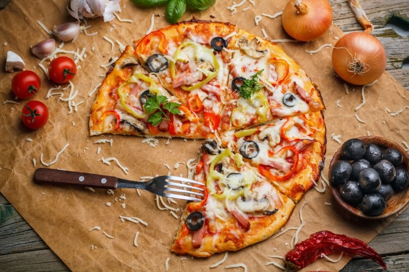 Top view of fresh italian pizza